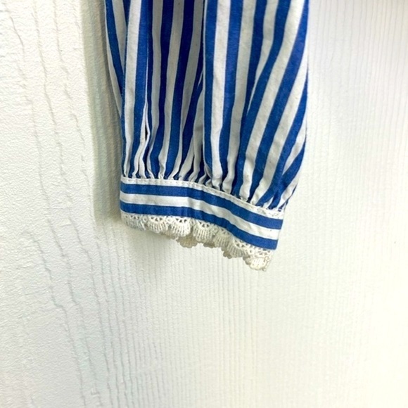 Zara - Lace Design Blue And White Stripe Button Down Long Sleeve Top Size XS - Picture 5 of 11